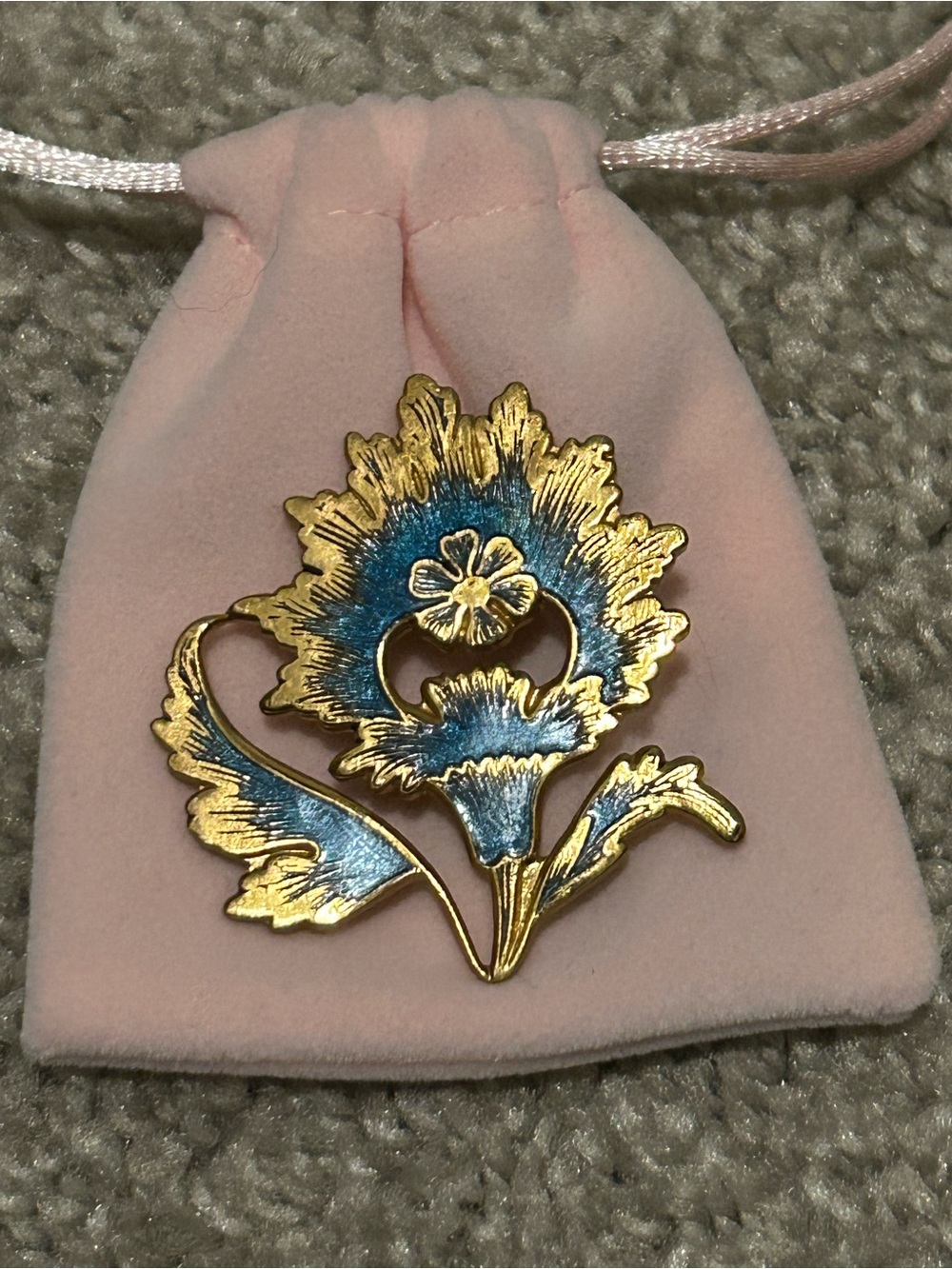 Gold and Blue Floral Enamel Brooch - Women Jewelry